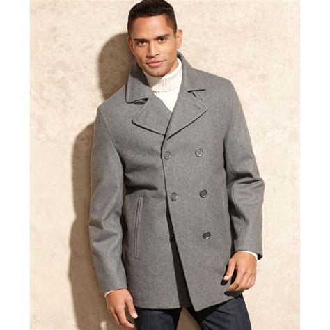 michael kors gray peacoat men|Michael Kors wool peacoat.